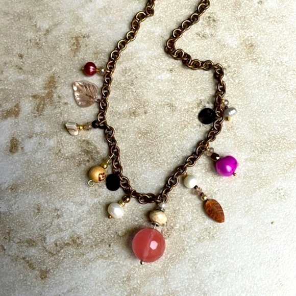 gemstone real pearls glass beads copper chain rose quartz charm - Picture 15 of 16